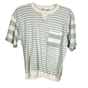 Cathy Daniels  White With Soft Green Stripes Top Large